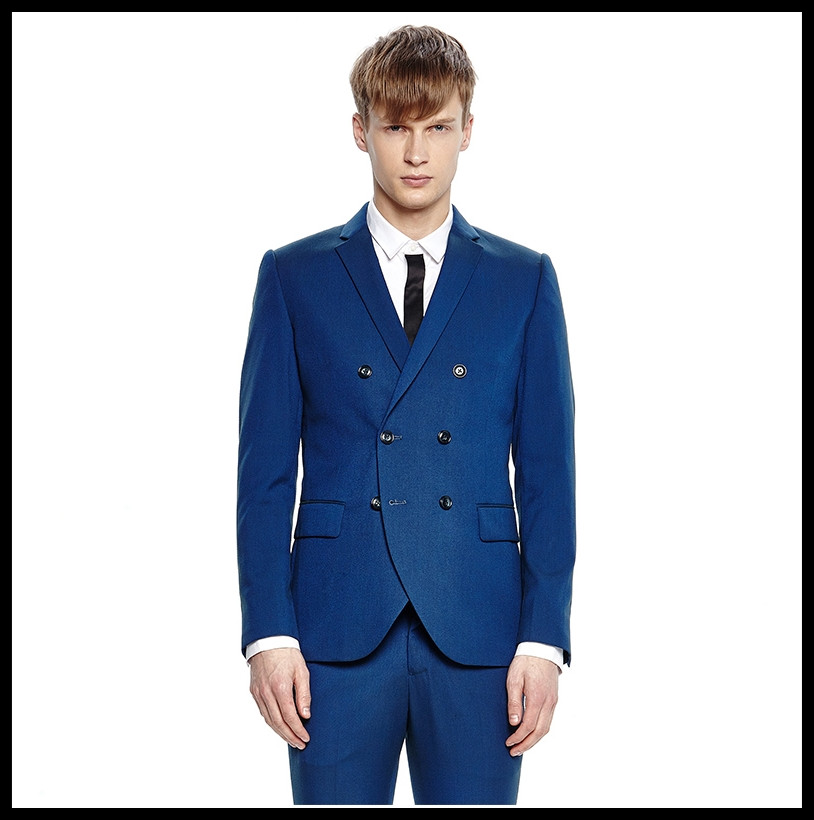 New Design Made to Measure Slim Fit Double Breasted Fashion Men Blue Suit